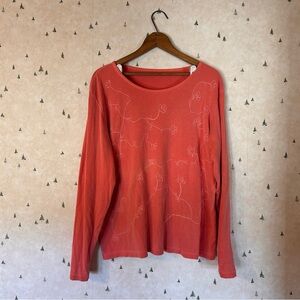 Women's Coral Floral Linework Long Sleeve Top